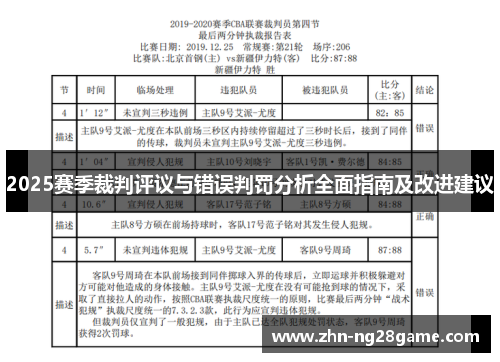 2025赛季裁判评议与错误判罚分析全面指南及改进建议