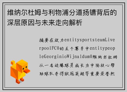维纳尔杜姆与利物浦分道扬镳背后的深层原因与未来走向解析